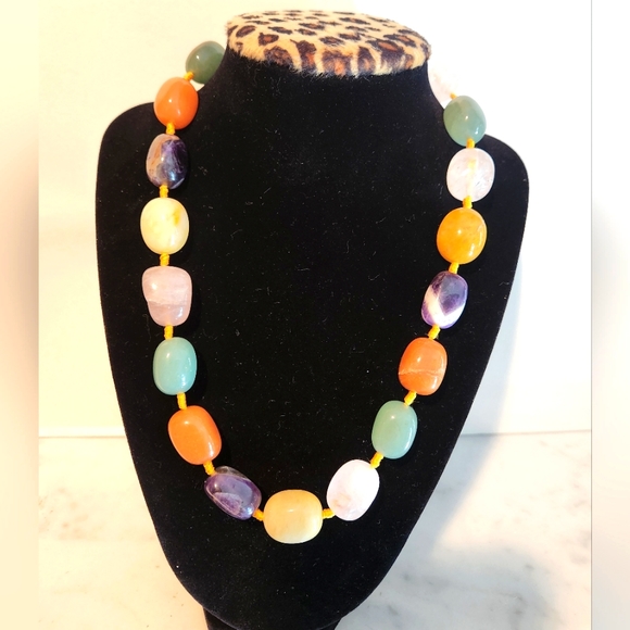 Source Unknown Jewelry - Multi Stone Agate Polished Beaded Necklace